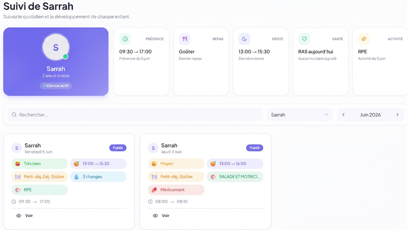 Suivi quotidien de l'enfant — application Assist'Assmat